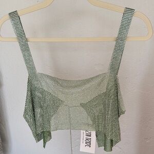 12th Tribe Green Rhinestone Draped Crop Camisole